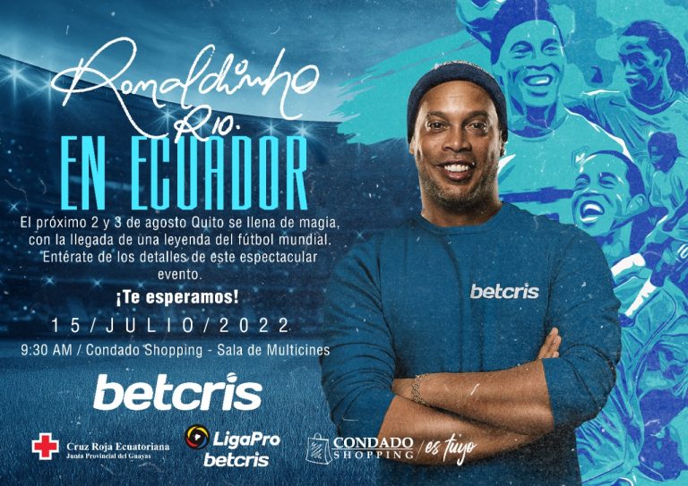 Ronaldinho estará en Ecuador el mes de agosto gracias a Betcris