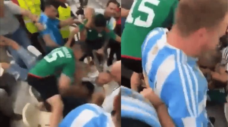 (VIDEO) Brutal pelea entre aficionados argentinos y mexicanos