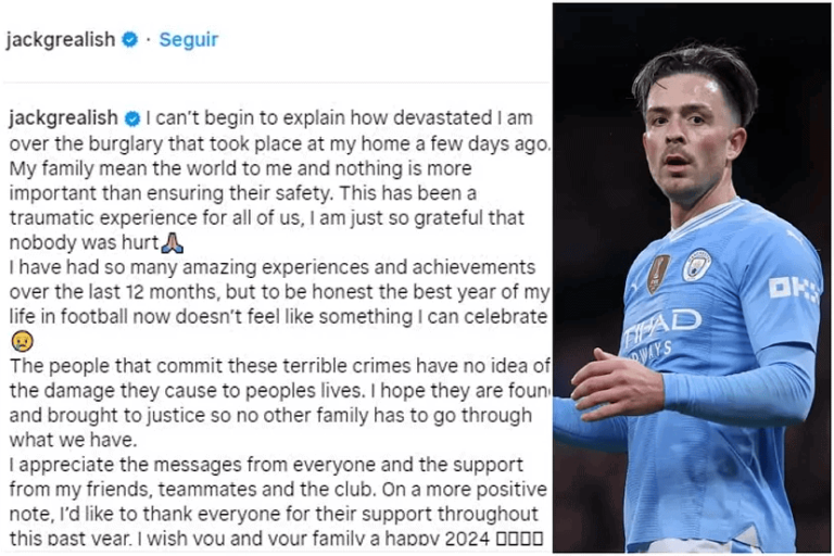 Desgarrador mensaje de Grealish tras el robo en su casa: “No puedo explicar lo destrozado que estoy”