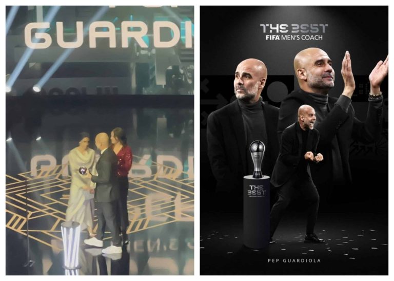 (FOTO) Guardiola recibió el The Best: El premio se lo dio María Sol Muñoz, reconocida dirigente ecuatoriana