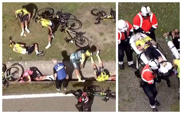 #NTF Brutal caída que pone en vilo al ciclismo mundial: Suspendieron la etapa de la Vuelta al País Vasco