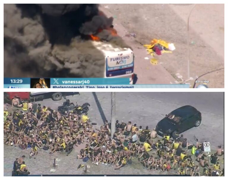(VIDEO) Terrible: Incidentes entre hinchas de Peñarol y la policía brasileña