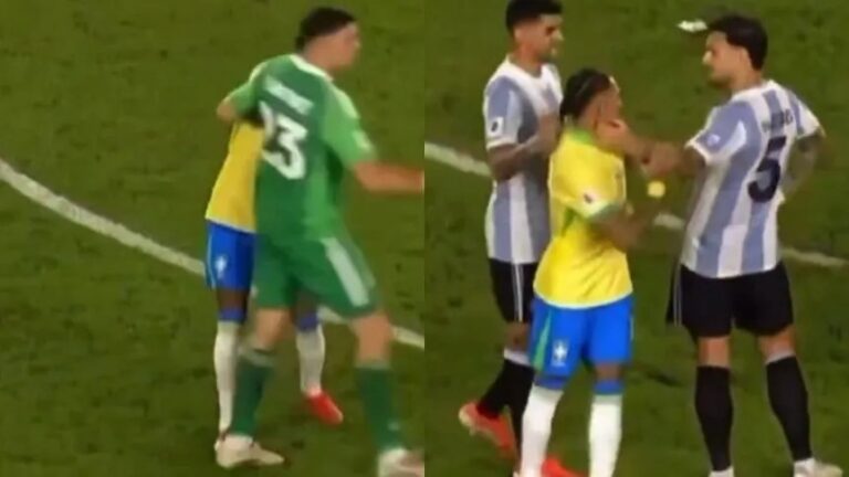 (VIDEO) El empujón de Dibu Martínez y la “caricia” de Paredes a Raphinha