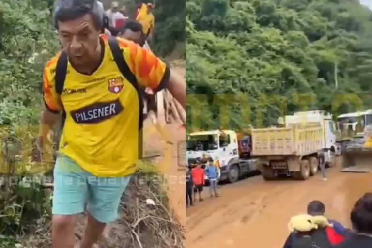 (VIDEO) A pesar del derrumbe, Hinchas cruzan a pie la carretera para alentar a BSC en Loja