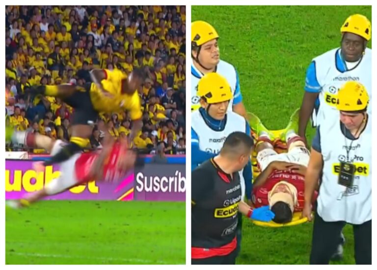 Jugador del D. Cuenca salió inmovilizado tras fuerte golpe en el Monumental