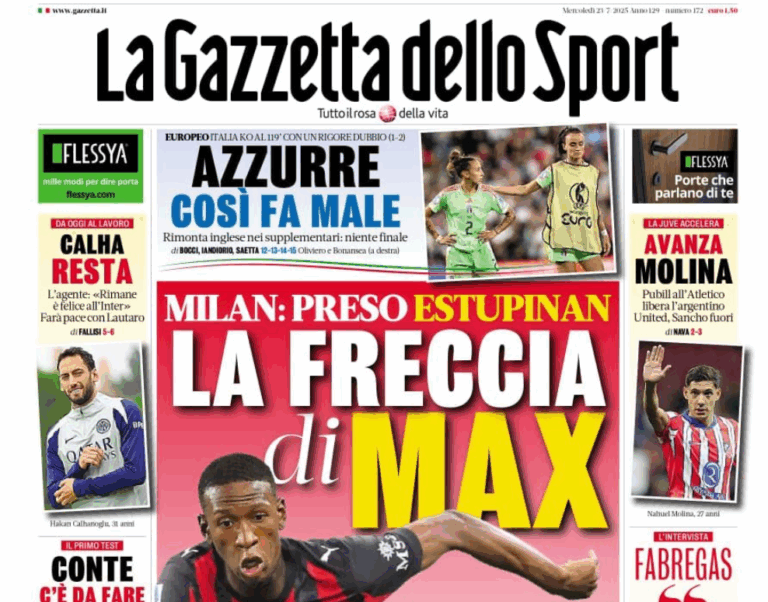 Pervis Estupiñán protagoniza la portada de La Gazzetta: “La flecha de Max”