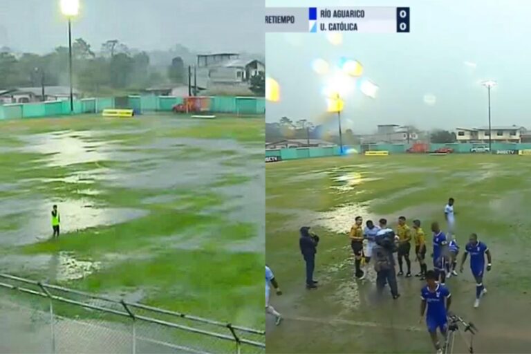 (VIDEO) Lluvia intensa suspende partido entre Río Aguarico y Universidad Católica en Copa Ecuador