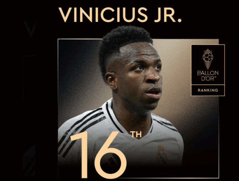 Vinicius Jr sufre caída en el Balón de Oro 2025: Quedó en el puesto 16