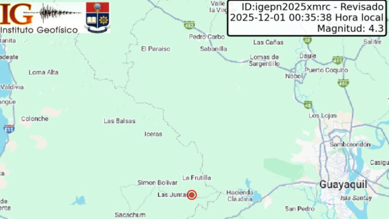 Temblor de 4,3 de magnitud ocurrió en Ecuador la madrugada del 1 de diciembre de 2025