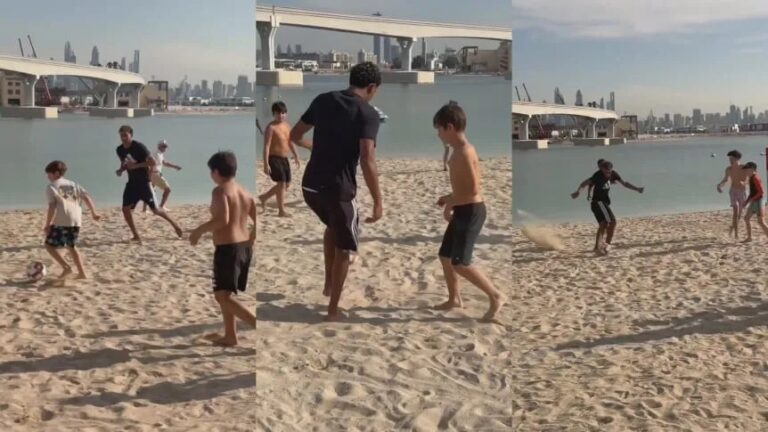 (VIDEO) Lamine Yamal jugó en la playa con unos chicos mientras pasa la Navidad en Dubai
