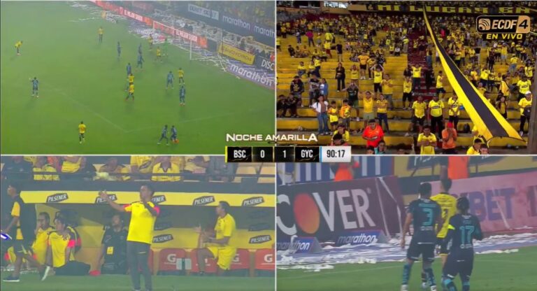 (VIDEO) La reacción de César Farías y Miguel Parrales al gol errado por Sergio ‘Toto’ Núñez en la Noche Amarilla