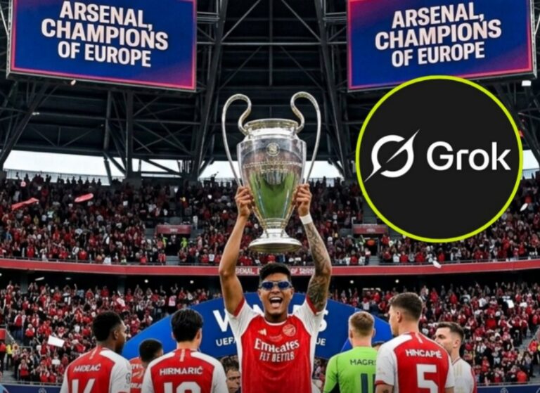 La IA de X (Grok) predice que el Arsenal será campeón de la Champions League
