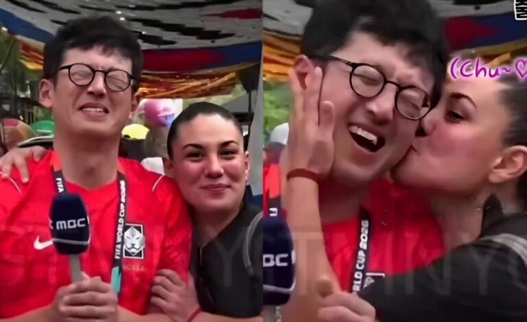 (VIDEO) Hincha mexicana sorprendió a periodista surcoreano en pleno reporte en vivo